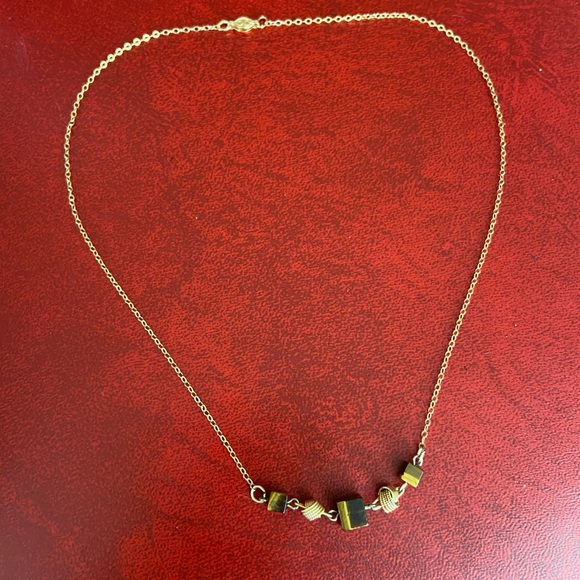 Beautiful 1/20 12kt Gold Necklace Vintage Jewelry Brown Stone Cubes Beads Knots - Picture 3 of 6